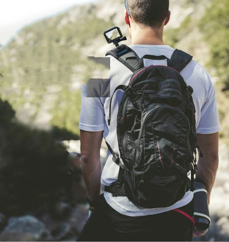 Camera backpack clip holder in black, made from POM/PVC plastic and polyester cloth, weighing 69.5 g