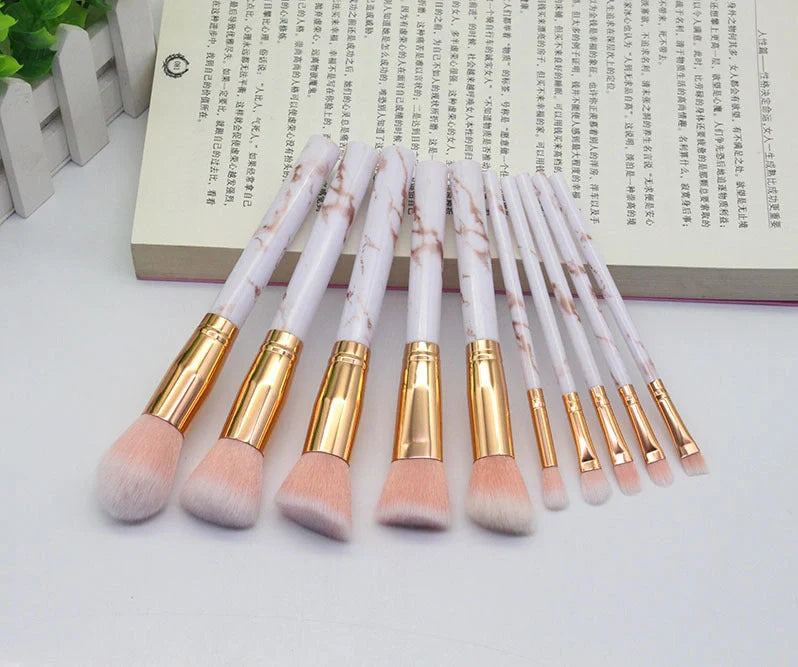 15 Marbled Design Makeup Brushes Set in various colours with roll-up case