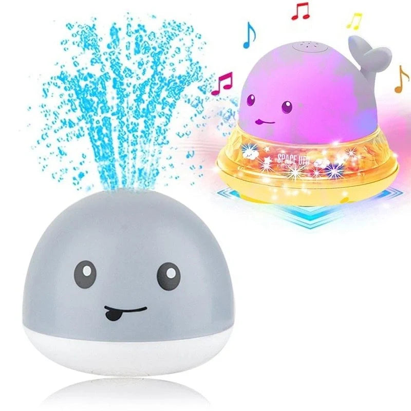 Electric induction whale spray toy for baby bath time with automatic water spray and lights