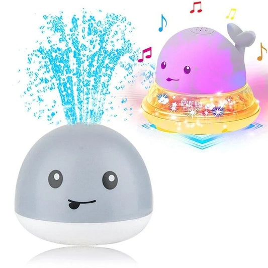 Electric induction whale spray toy for baby bath time with automatic water spray and lights