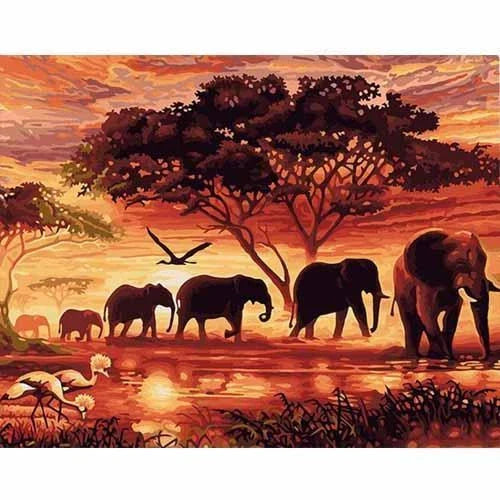 CHENISTORY Sunset Elephants DIY Diamond Painting Kit for home decor