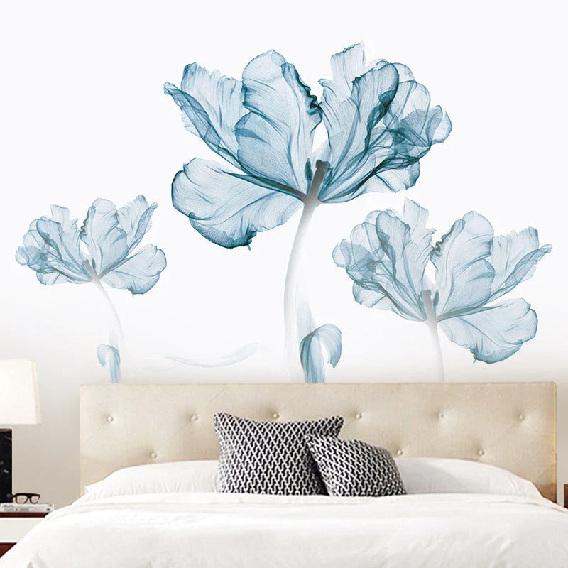 Nordic blue flower PVC wall stickers for elegant home decoration