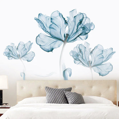 Nordic blue flower PVC wall stickers for elegant home decoration