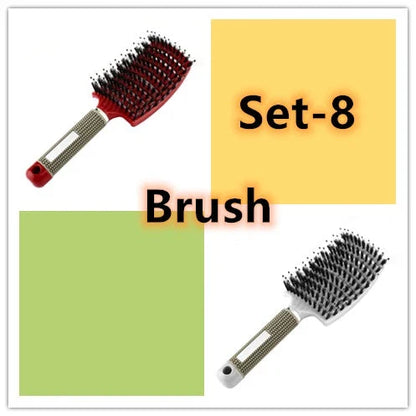 A premium hair brush with a sleek design, featuring soft bristles and a rounded massage function for healthy, detangled hair