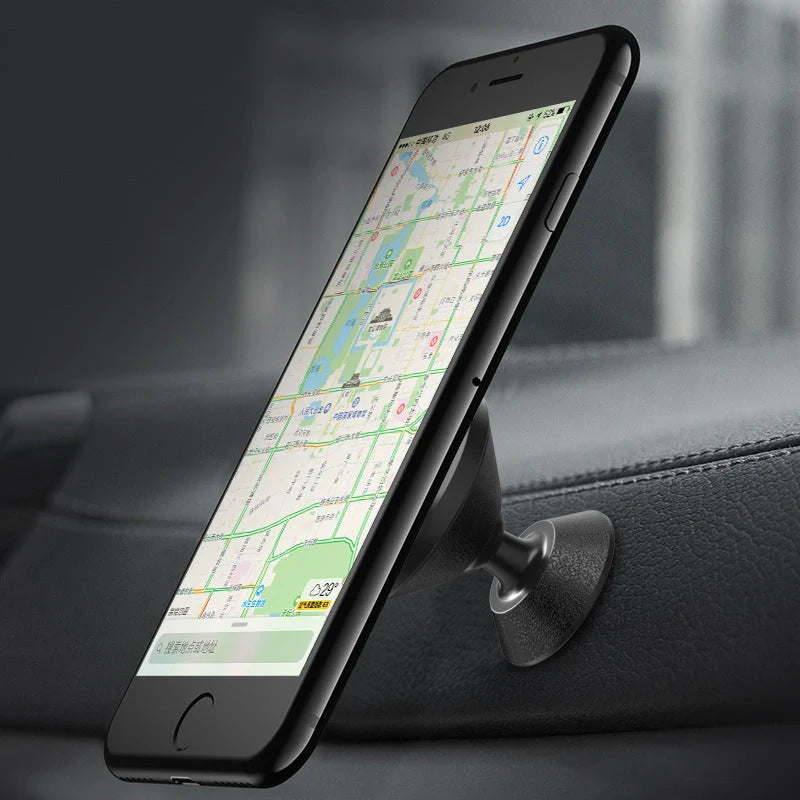 Universal magnetic car phone holder with lychee pattern design in black