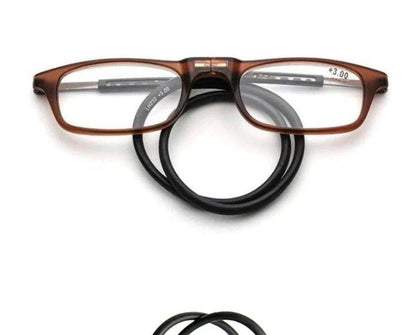Stylish magnetic neck reading glasses with adjustable titanium frames in various colours