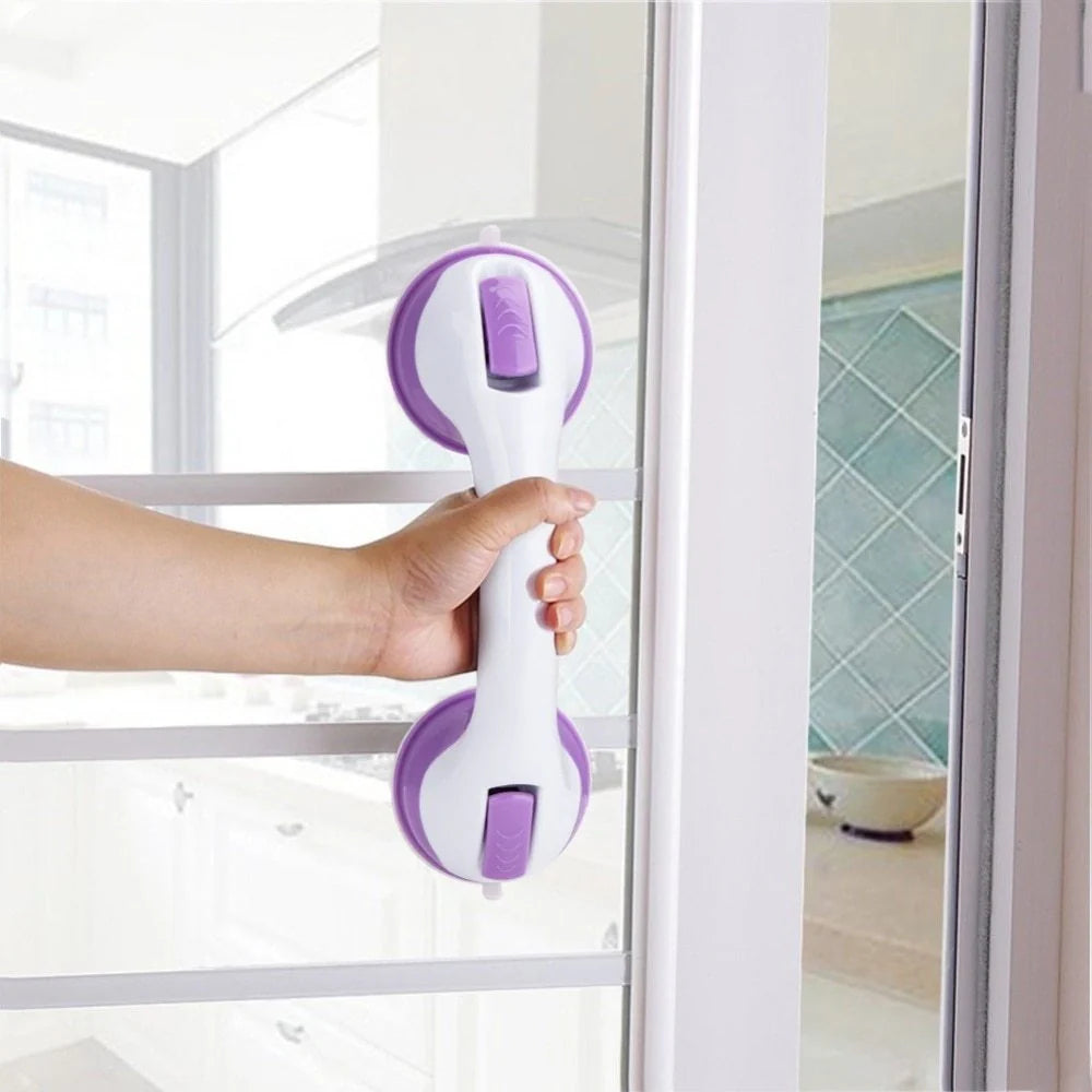 Durable ABS plastic bathroom handrail with suction cups for anti-skid safety support
