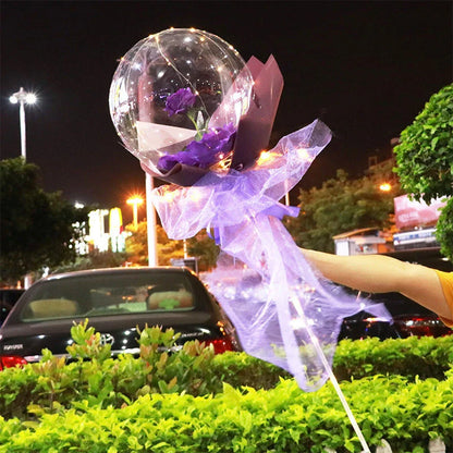 A luminous bouquet of glowing rose-shaped balloons, creating a magical and enchanting display.
