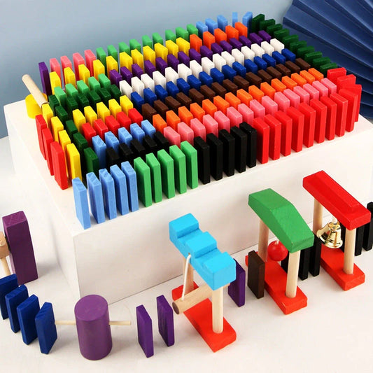 Brightly coloured wooden domino blocks for children's educational play