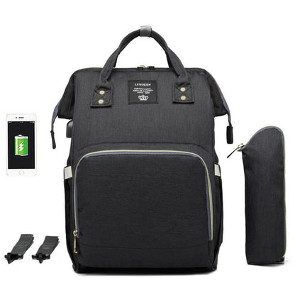 Premium mummy backpack in a range of stylish colours, featuring dedicated compartments for bottles, nappies and personal items.
