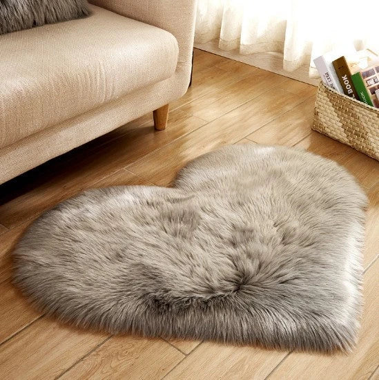 Luxury heart-shaped plush carpet in various colours and sizes, featuring a soft, non-slip design for comfortable home decor