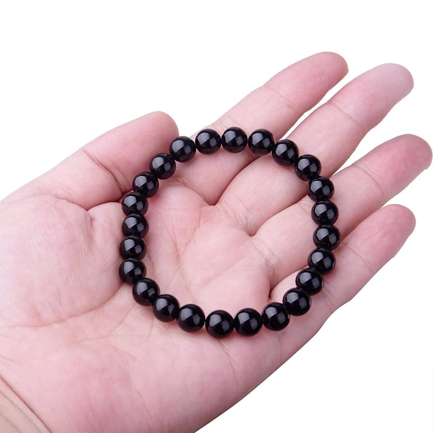 Black Onyx Bracelet with geometric design and elastic cord