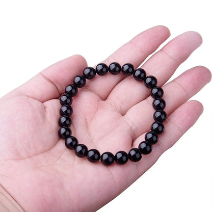 Black Onyx Bracelet with geometric design and elastic cord