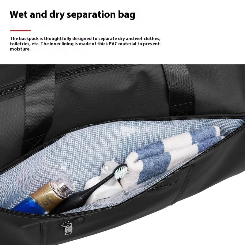 Black waterproof suit bag for men with shoe compartment and dry-wet separation