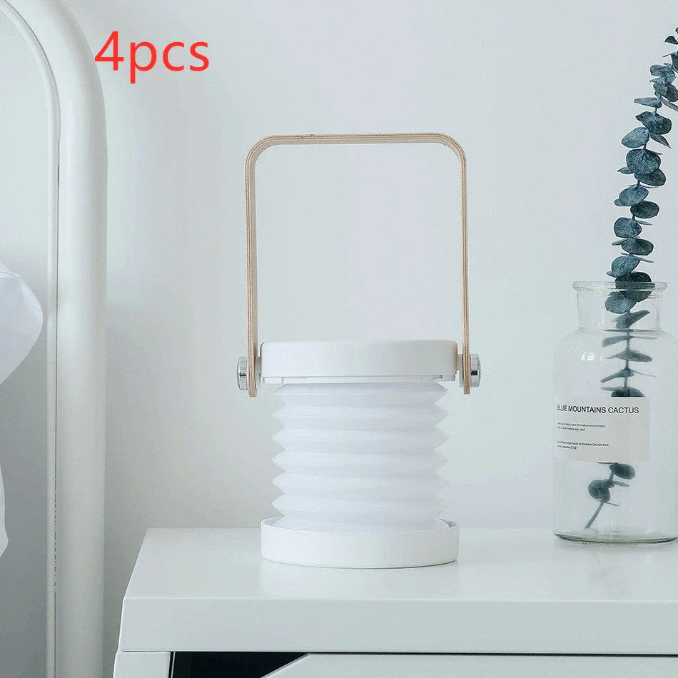 Elegant foldable LED lamp with touch-controlled dimming, rechargeable battery, and modern design for home decor