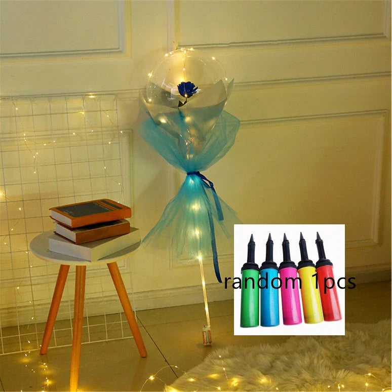 A luminous bouquet of glowing rose-shaped balloons, creating a magical and enchanting display.