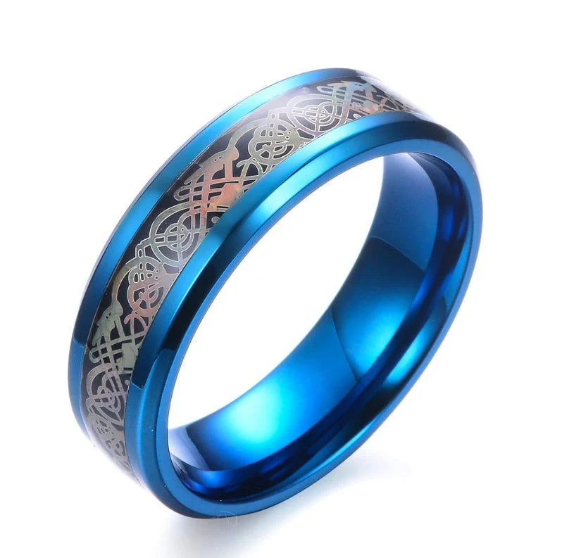 Exquisite stainless steel ring with dragon-inspired design, featuring intricate scale-like patterns and a bold mythical silhouette