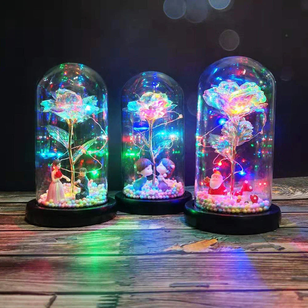 Enchanting artificial rose flower in a glass dome, a timeless home decor piece