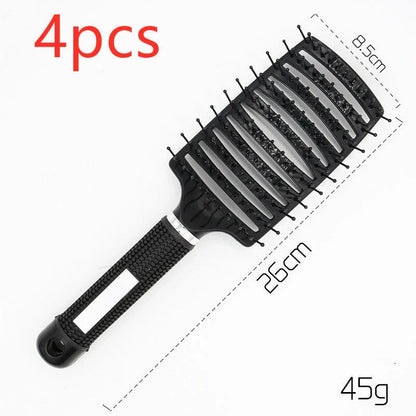 A premium hair brush with a sleek design, featuring soft bristles and a rounded massage function for healthy, detangled hair