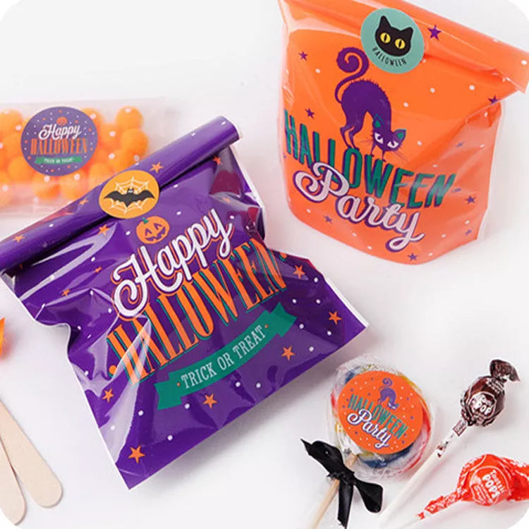 Orange and dark purple Halloween candy bags with 14cm width and 20cm height