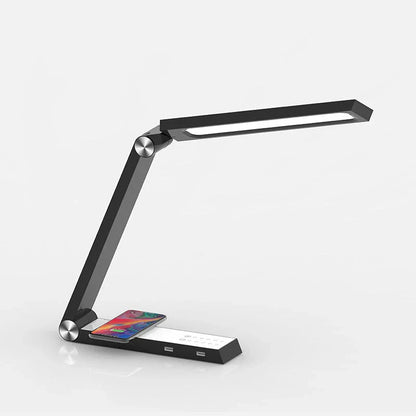 Sleek wireless charging desk lamp with adjustable brightness, color temperature, and aluminium alloy construction