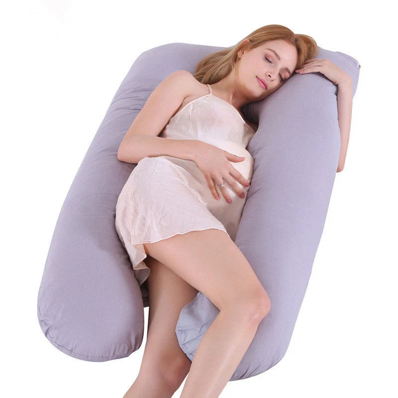 Premium U-shaped pregnancy pillow with soft cotton casing and polyester fiber filling for exceptional comfort and support