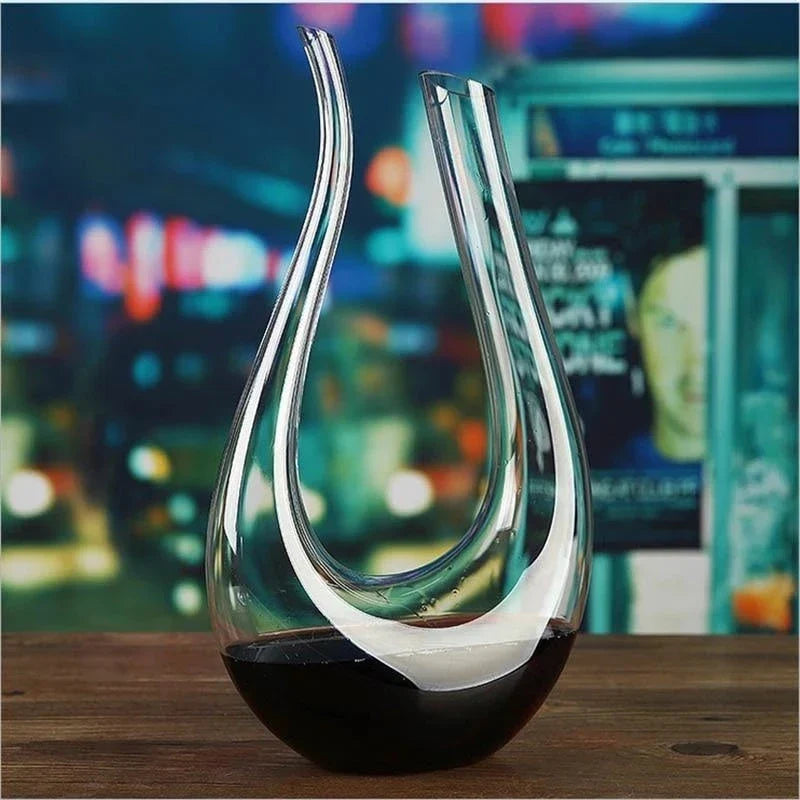 Premium crystal wine decanter with elegant U-shaped design, enhancing the flavor and aroma of your favorite red wines