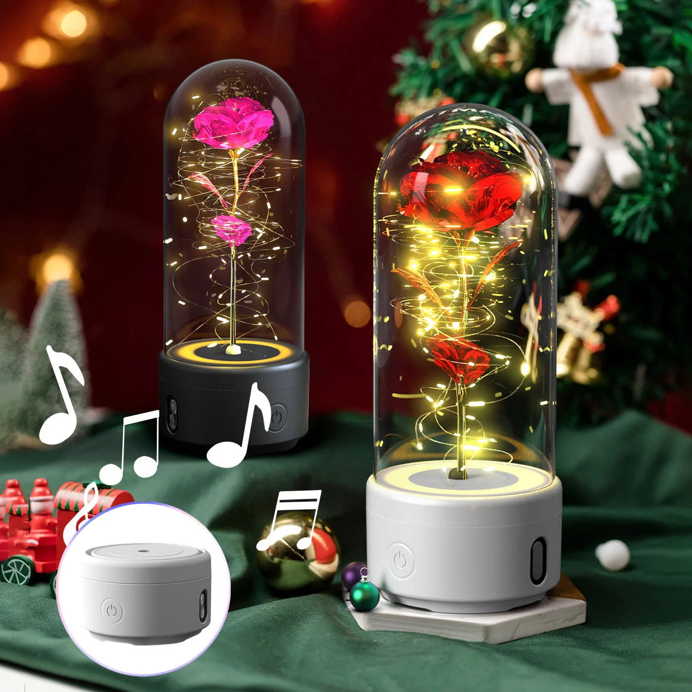Elegant LED rose light with Bluetooth speaker in glass cover