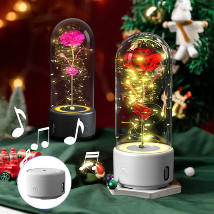 Elegant LED rose light with Bluetooth speaker in glass cover
