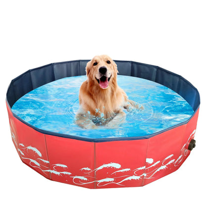 Collapsible dog pool with drain for easy pet bathing and cooling