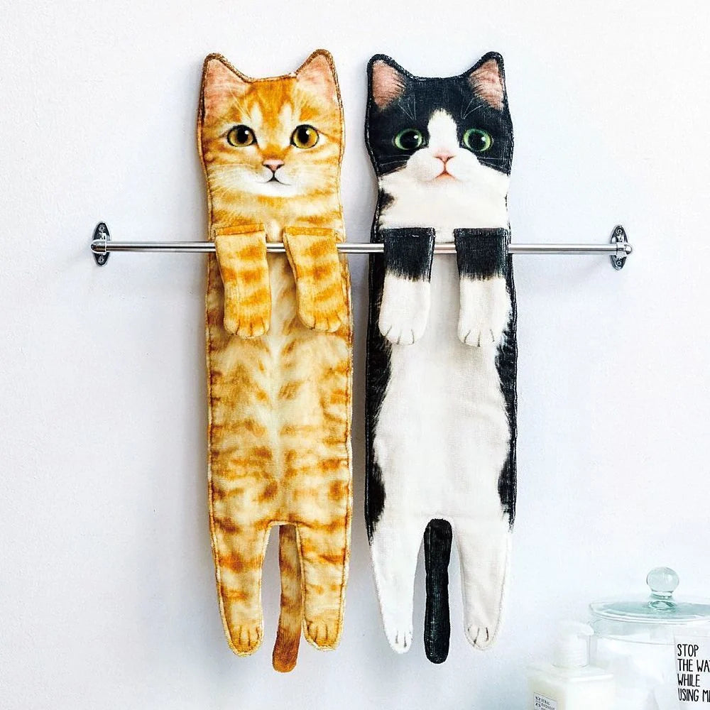 Cat-shaped hand towels in various colors for bathroom and kitchen use