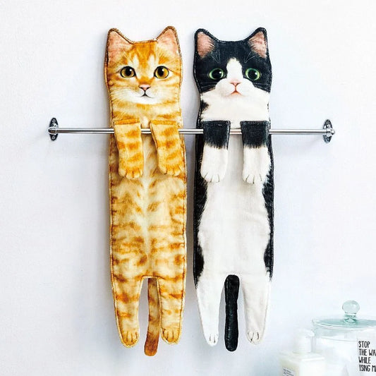 Cat-shaped hand towels in various colors for bathroom and kitchen use