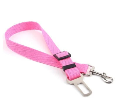 Adjustable dog seatbelt made of durable nylon material with heavy-duty hardware for secure pet travel