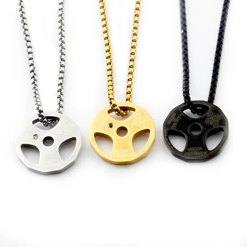 Hip hop fashion fitness dumbbells necklace with tide pendant in titanium steel