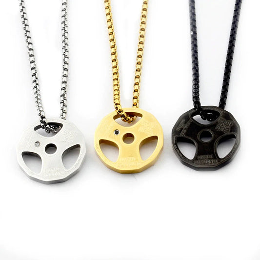 Hip hop fashion fitness dumbbells necklace with tide pendant in titanium steel