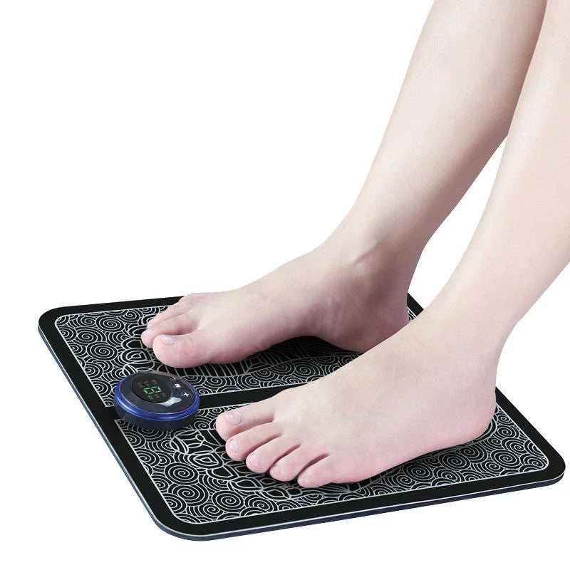 Premium EMS foot massager with 6 massage modes, 9 intensity levels, and USB charging for soothing foot relief