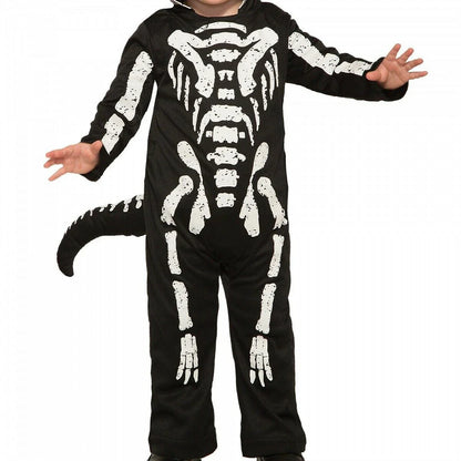 A realistic Halloween skeleton costume for children, featuring a detailed skeletal design and comfortable fit for spooky celebrations and imaginative play.