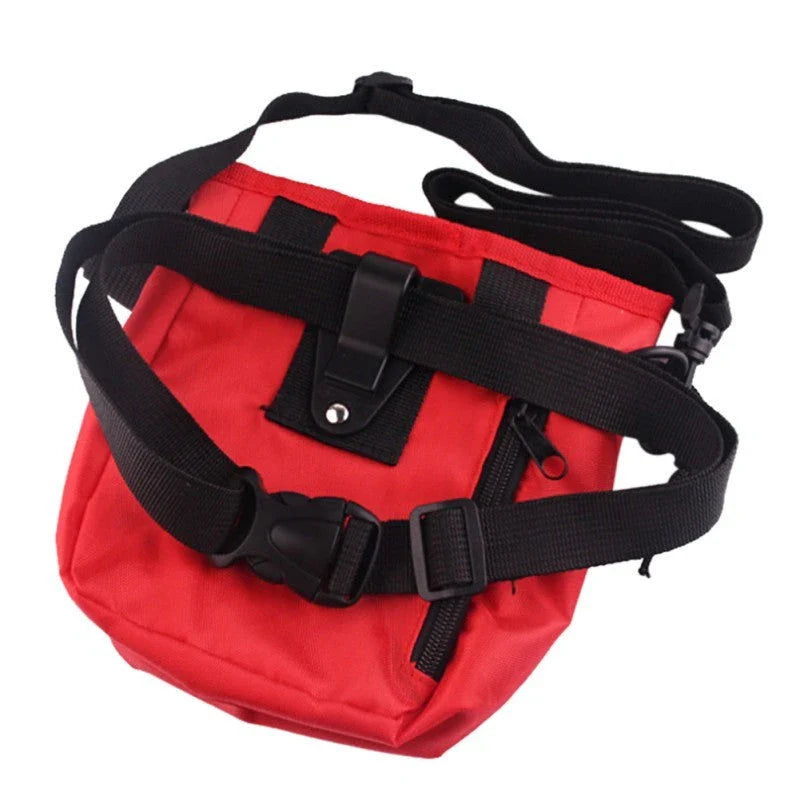 Durable dog walking pouch with drawstring pocket, adjustable belt buckle, and spacious design for carrying essentials