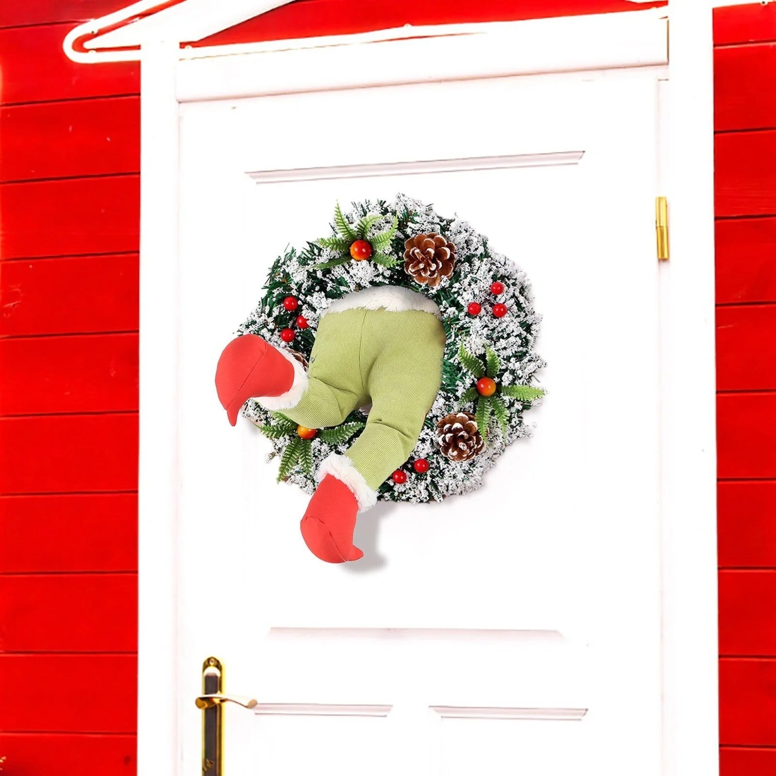 Christmas Thief Burlap Wreath with Santa Legs decoration