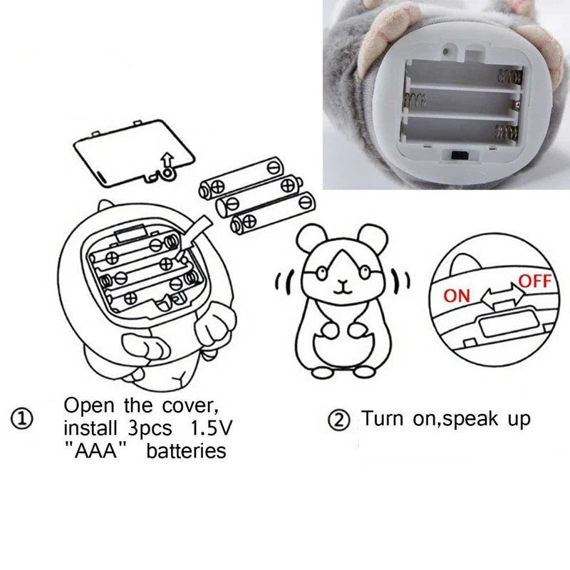 15CM Little Talking Hamster Toy in light brown, dark brown, and grey