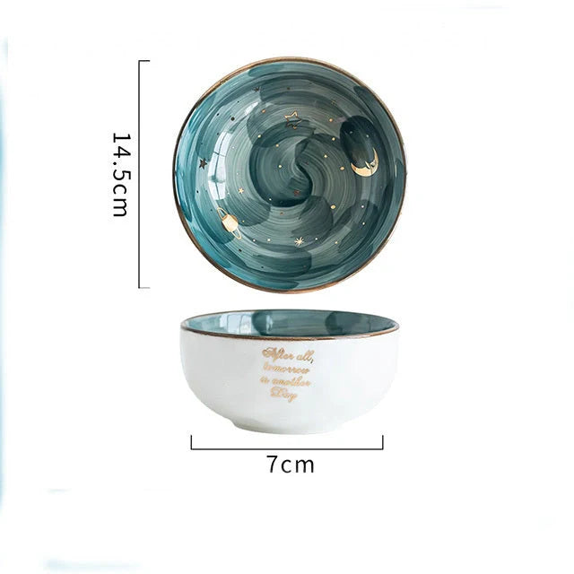 Premium Nordic-style ceramic breakfast bowl set with star-shaped pattern and glossy finish
