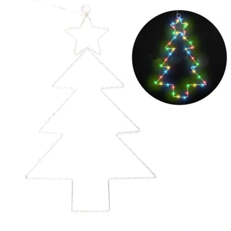 Wrought iron Christmas tree shaped LED lantern with white birch finish and 40 LED lights