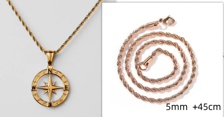 Elegant Stainless Steel Compass Necklace in gold and silver designs