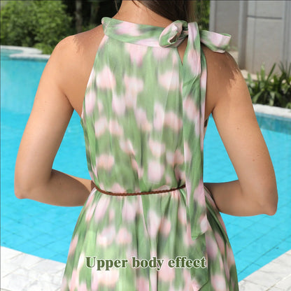 Women's simple printed polyester dress in white, available in sizes S to 4XL