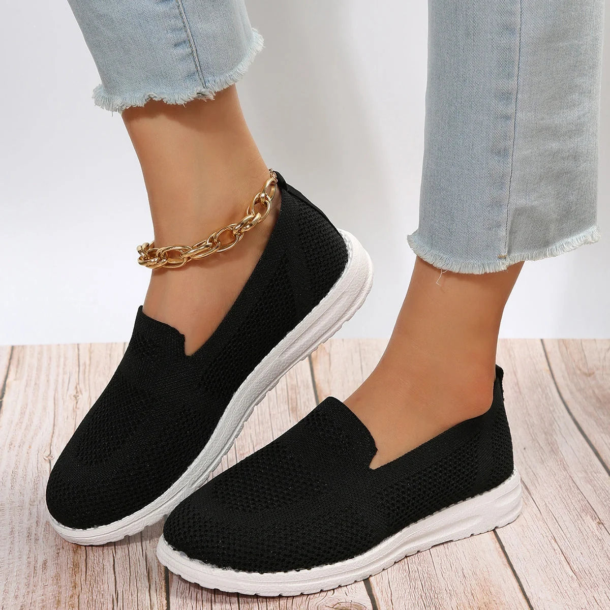 Women's breathable mesh slip-on loafers in white, beige, black, and blue