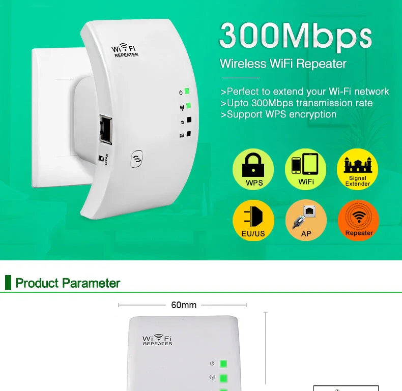 Dual-band WiFi repeater for enhancing wireless coverage and internet speeds in home or office