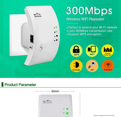 Dual-band WiFi repeater for enhancing wireless coverage and internet speeds in home or office