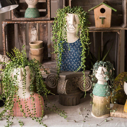 Elegant Greek-inspired cement flower pot vase with classical design for home and garden decor