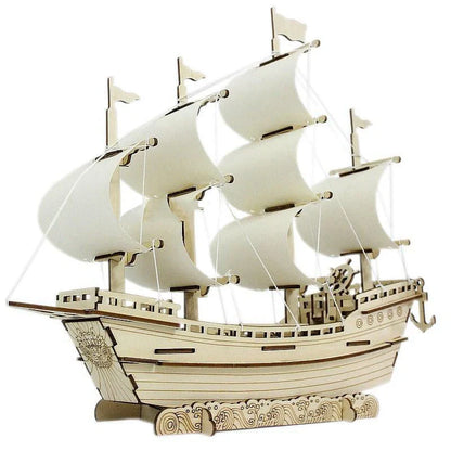 Handmade wooden sailboat model DIY kit for educational and decorative use