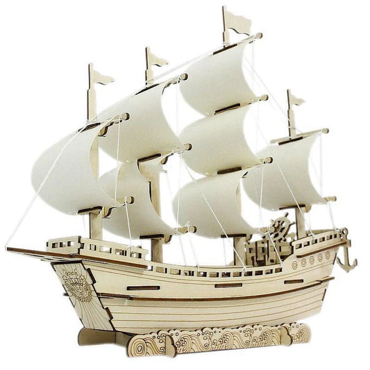 Handmade wooden sailboat model DIY kit for educational and decorative use